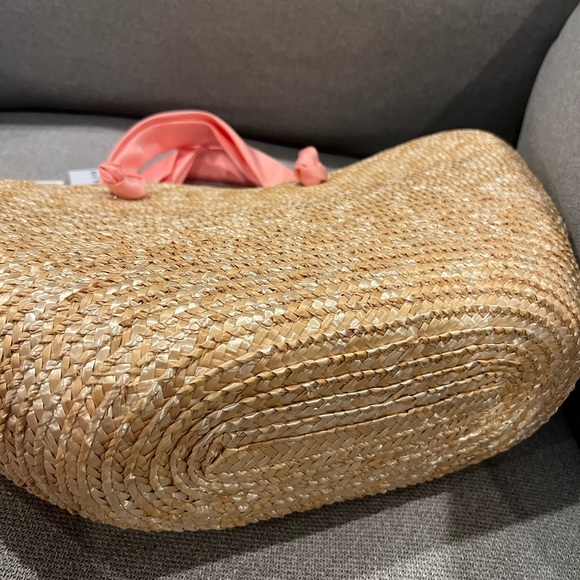 NEW EUGENIA KIM Carlotta Bow-embellished Straw Tote In Beige & Pink - Picture 7 of 9